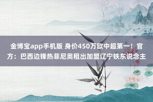 金博宝app手机版 身价450万欧中超第一！官方：巴西边锋热菲尼奥租出加盟辽宁铁东说念主