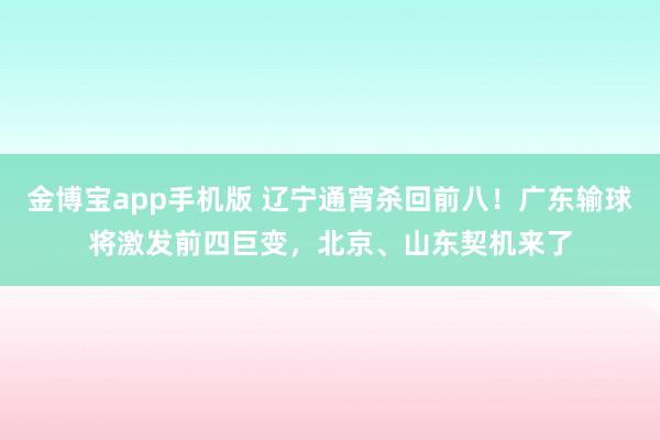 金博宝app手机版 辽宁通宵杀回前八！广东输球将激发前四巨变，北京、山东契机来了