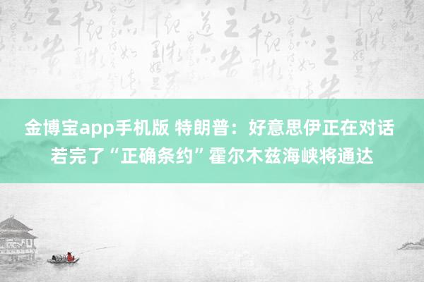 金博宝app手机版 特朗普：好意思伊正在对话 若完了“正确条约”霍尔木兹海峡将通达