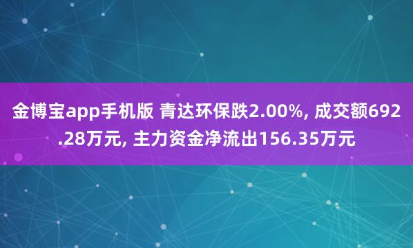 金博宝app手机版 青达环保跌2.00%， 成交额692.28万元， 主力资金净流出156.35万元