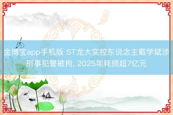 金博宝app手机版 ST龙大实控东说念主戴学斌涉刑事犯警被拘, 2025年耗损超7亿元