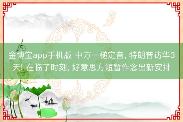金博宝app手机版 中方一槌定音, 特朗普访华3天! 在临了时刻, 好意思方短暂作念出新安排