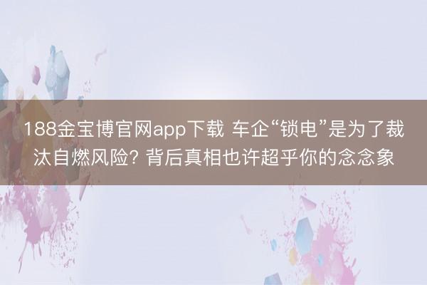 188金宝博官网app下载 车企“锁电”是为了裁汰自燃风险? 背后真相也许超乎你的念念象
