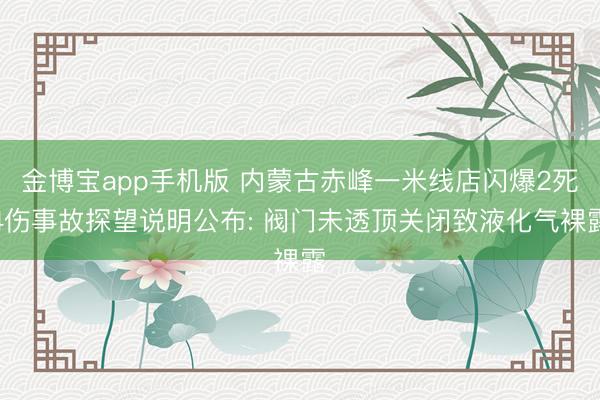 金博宝app手机版 内蒙古赤峰一米线店闪爆2死4伤事故探望说明公布: 阀门未透顶关闭致液化气裸露