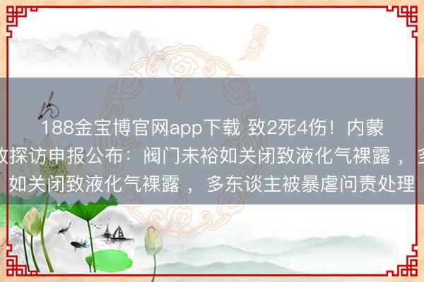 188金宝博官网app下载 致2死4伤！内蒙古赤峰一米线店闪爆事故探访申报公布：阀门未裕如关闭致液化气裸露 ，多东谈主被暴虐问责处理