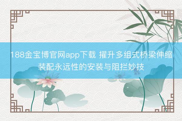 188金宝博官网app下载 擢升多组式桥梁伸缩装配永远性的安装与阻拦妙技