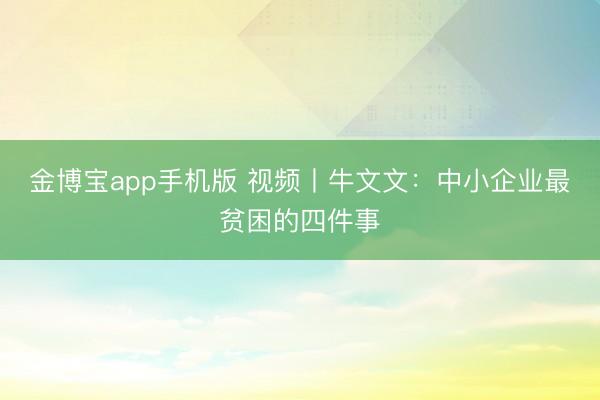 金博宝app手机版 视频丨牛文文:中小企业最贫困的四件事