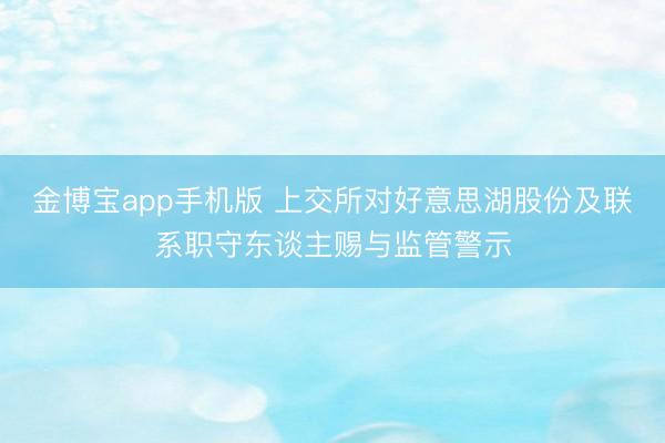 金博宝app手机版 上交所对好意思湖股份及联系职守东谈主赐与监管警示
