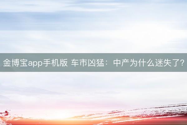 金博宝app手机版 车市凶猛:中产为什么迷失了?