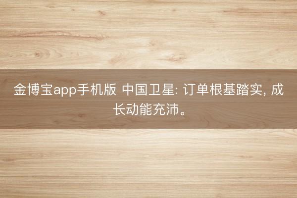 金博宝app手机版 中国卫星: 订单根基踏实， 成长动能充沛。