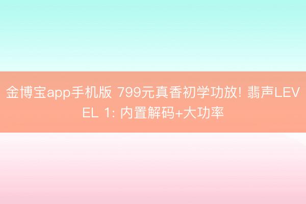 金博宝app手机版 799元真香初学功放! 翡声LEVEL 1: 内置解码+大功率