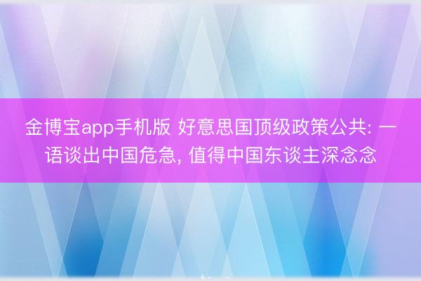金博宝app手机版 好意思国顶级政策公共: 一语谈出中国危急, 值得中国东谈主深念念