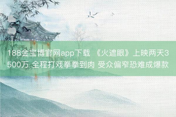 188金宝博官网app下载 《火遮眼》上映两天3500万 全程打戏拳拳到肉 受众偏窄恐难成爆款