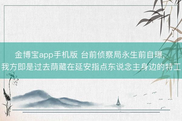 金博宝app手机版 台前侦察局永生前自曝， 我方即是过去荫藏在延安指点东说念主身边的特工